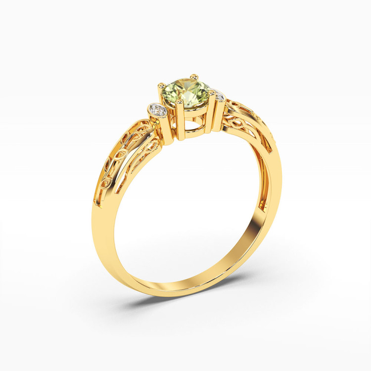 Pierścionek z żółtego złota z oliwinem