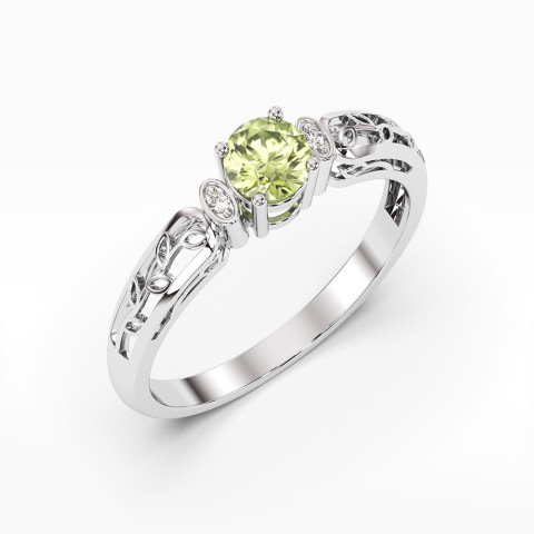 Pierścionek z białego złota z oliwinem