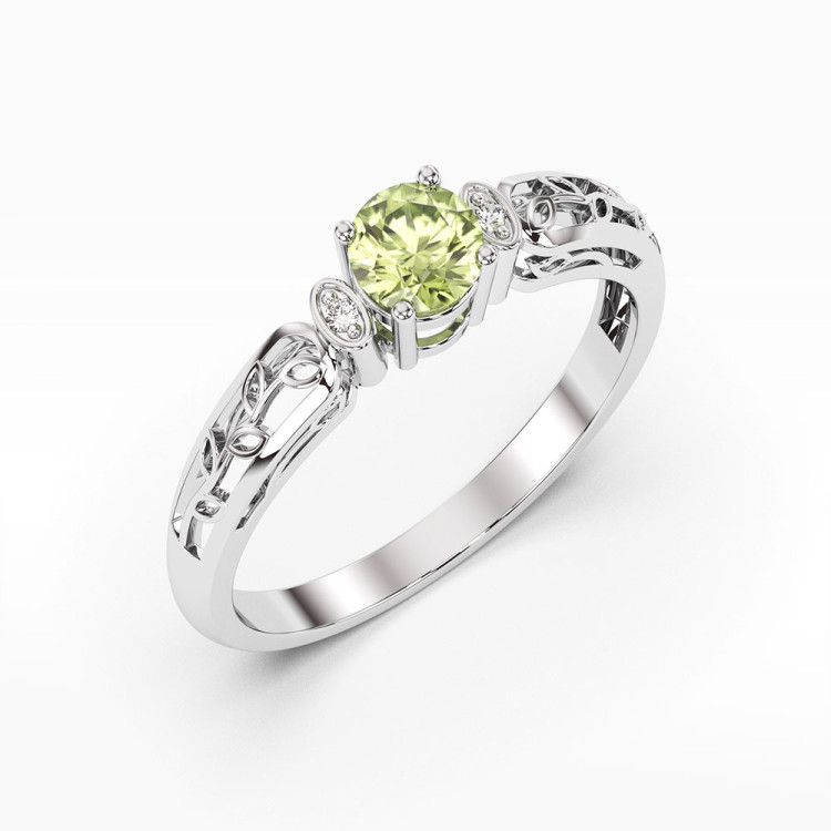 Pierścionek z białego złota z oliwinem