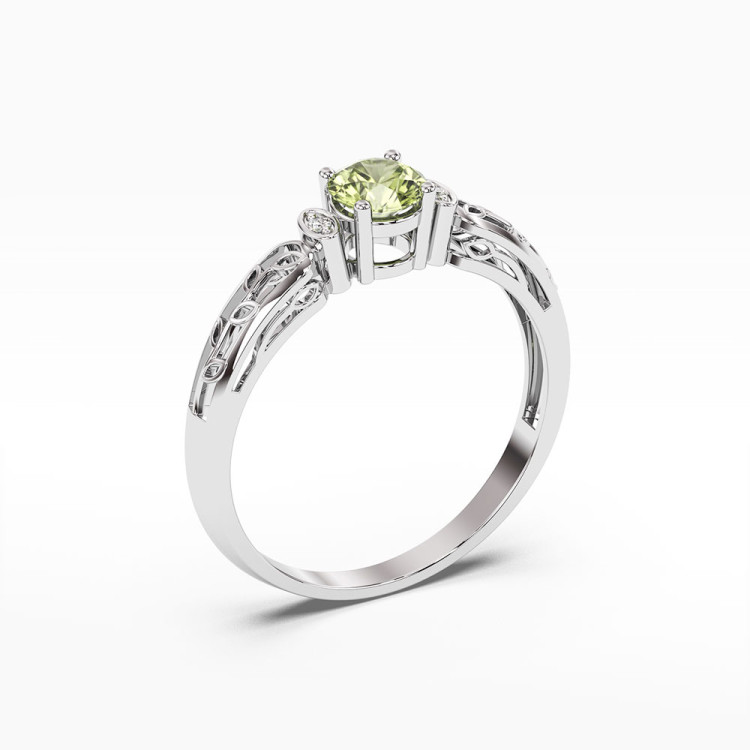 Pierścionek z białego złota z oliwinem