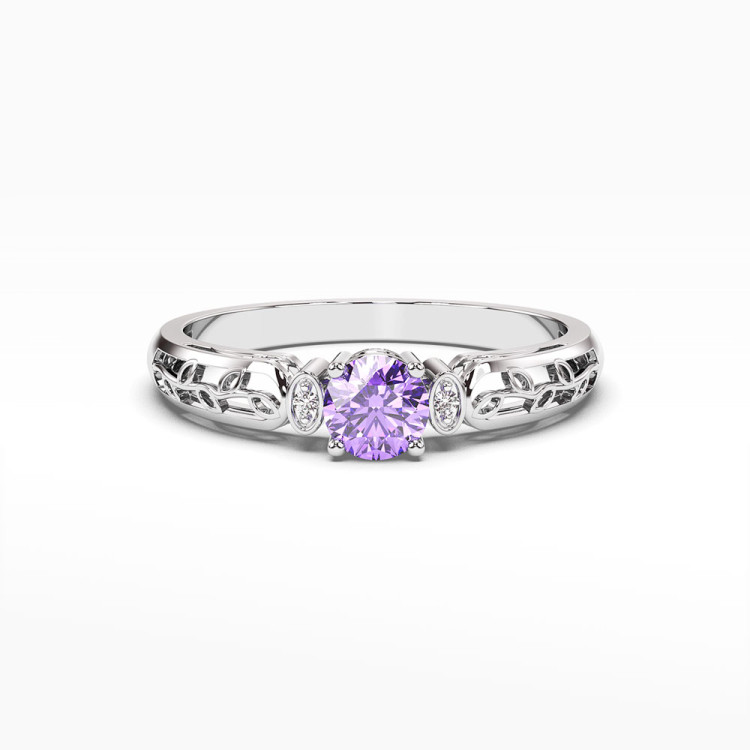 Pierścionek z białego złota z ametystem