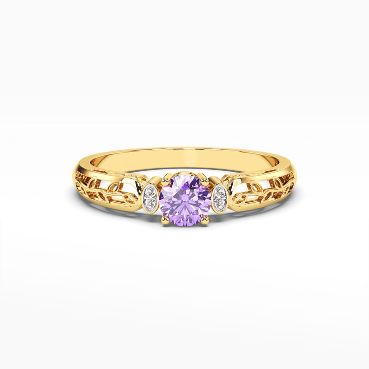 Pierścionek z żółtego złota z ametystem