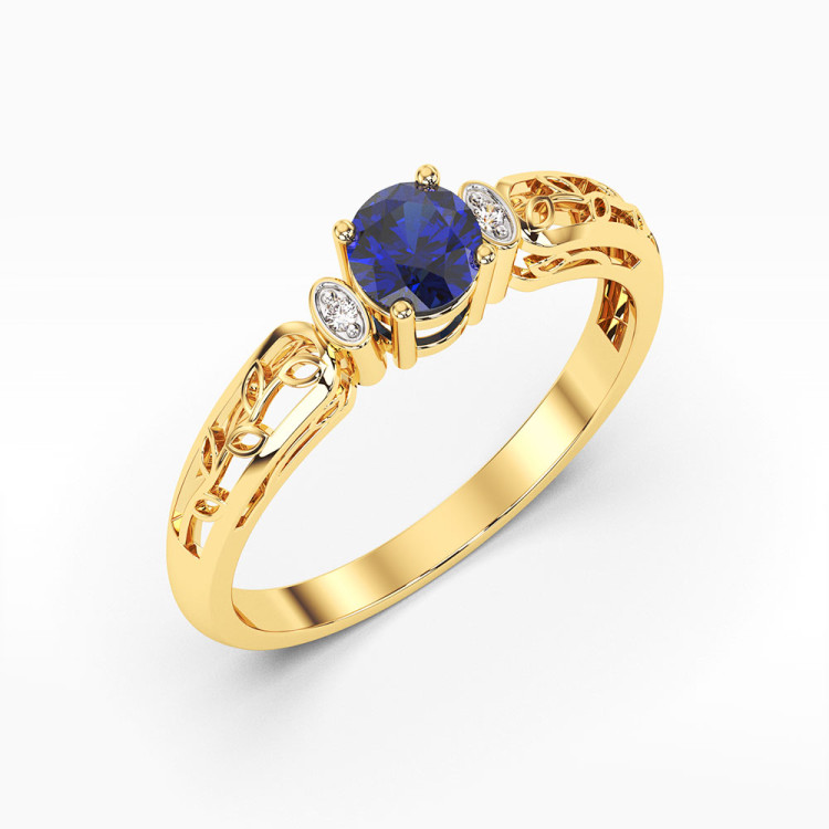 Pierścionek z żółtego złota z szafirem