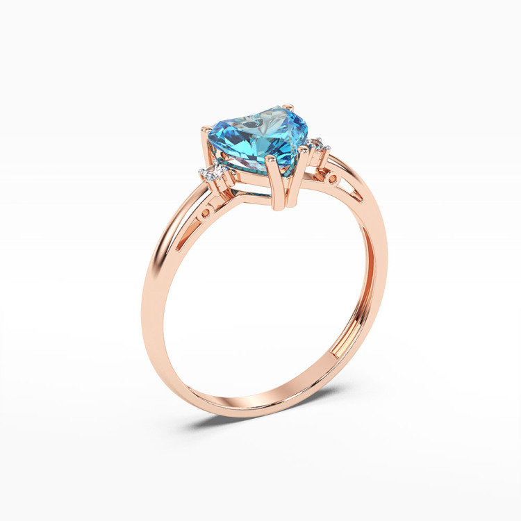 Pierścionek z dużym topazem w kształcie serca