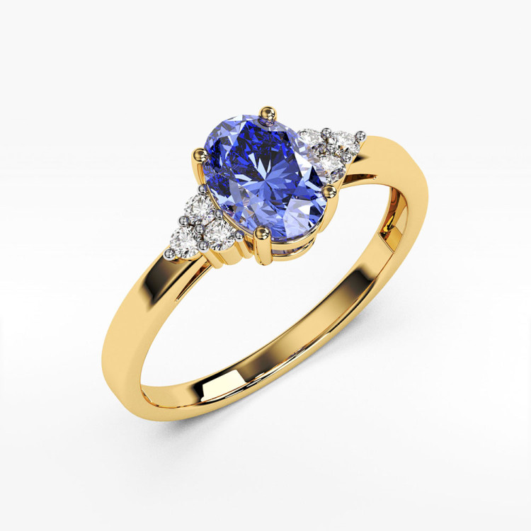 Złoty pierścionek z diamentami i tanzanitem