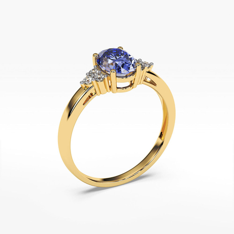 Złoty pierścionek z diamentami i tanzanitem