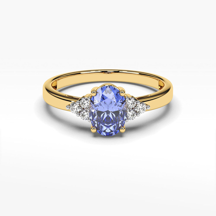 Złoty pierścionek z diamentami i tanzanitem