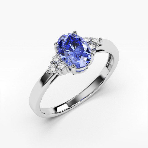 Zloty pierścionek zaręczynowy z diamentami i tanzanitem