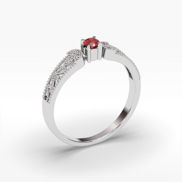Pierścionek z diamentami i rubinem
