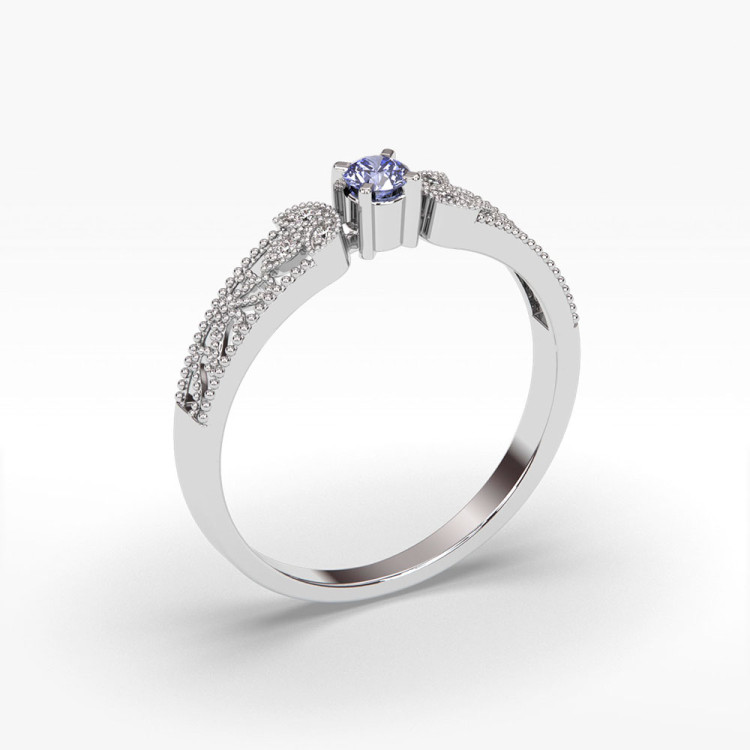 Pierścionek z diamentami i tanzanitem