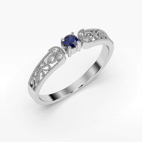 Pierścionek z diamentami i szafirem