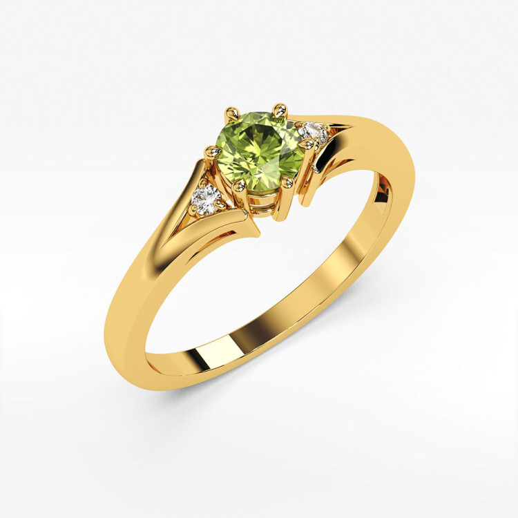 Pierścionek ze złota z oliwinem i diamentami