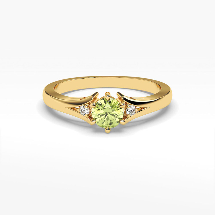Pierścionek ze złota z oliwinem i diamentami