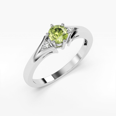 Pierścionek ze złota z oliwinem i diamentami