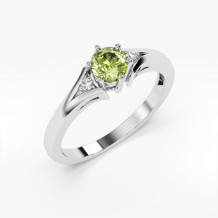 Pierścionek ze złota z oliwinem i diamentami