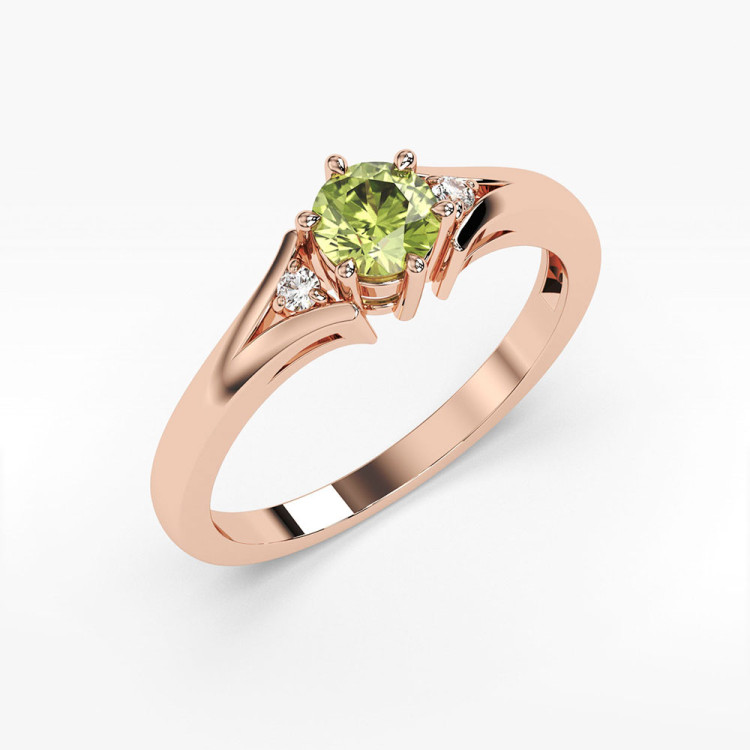 Pierścionek ze złota z oliwinem i diamentami