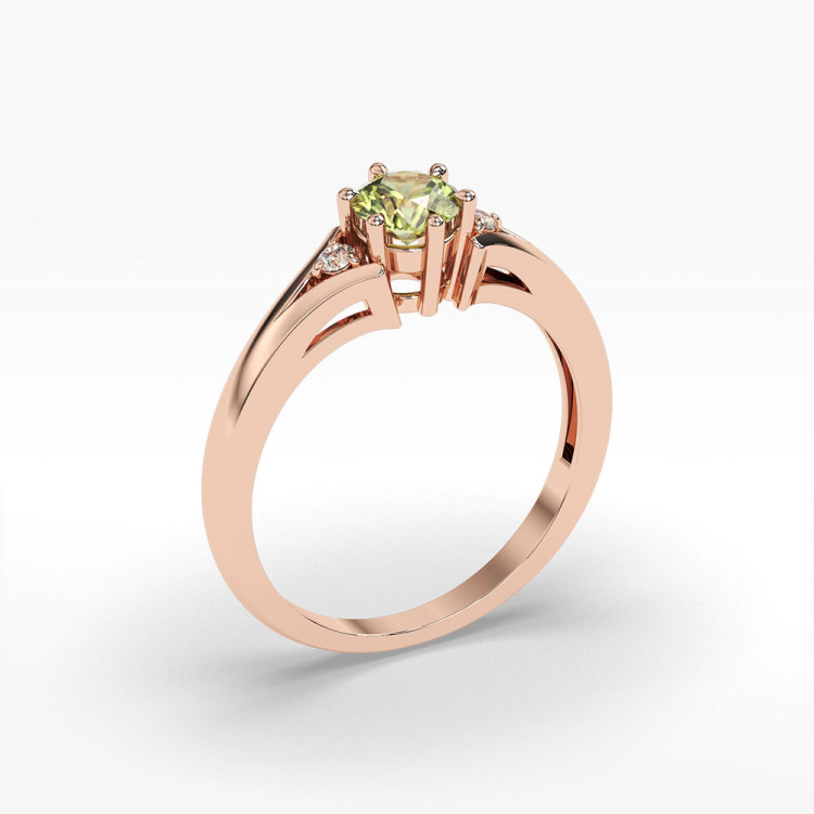 Pierścionek ze złota z oliwinem i diamentami