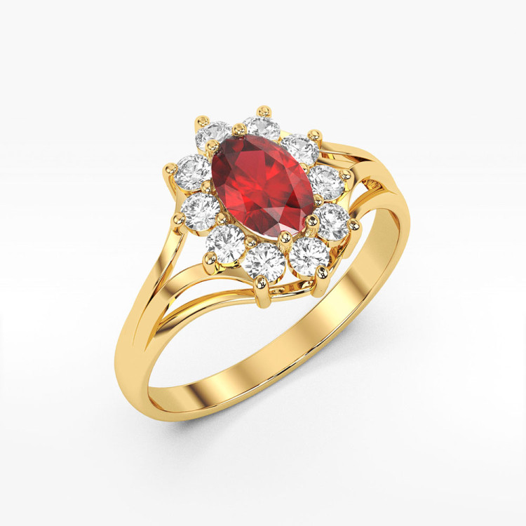 Pierścionek z diamentami oraz rubinem