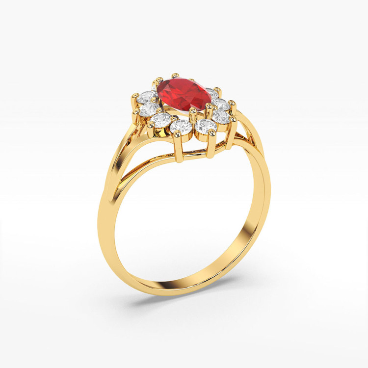 Pierścionek z diamentami oraz rubinem