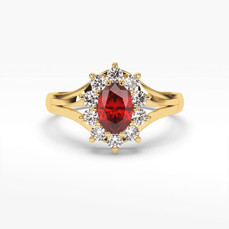 Pierścionek z diamentami oraz rubinem