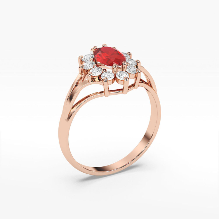 Pierścionek z diamentami oraz rubinem