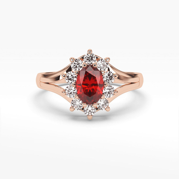 Pierścionek z diamentami oraz rubinem