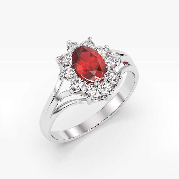 Pierścionek z diamentami oraz rubinem