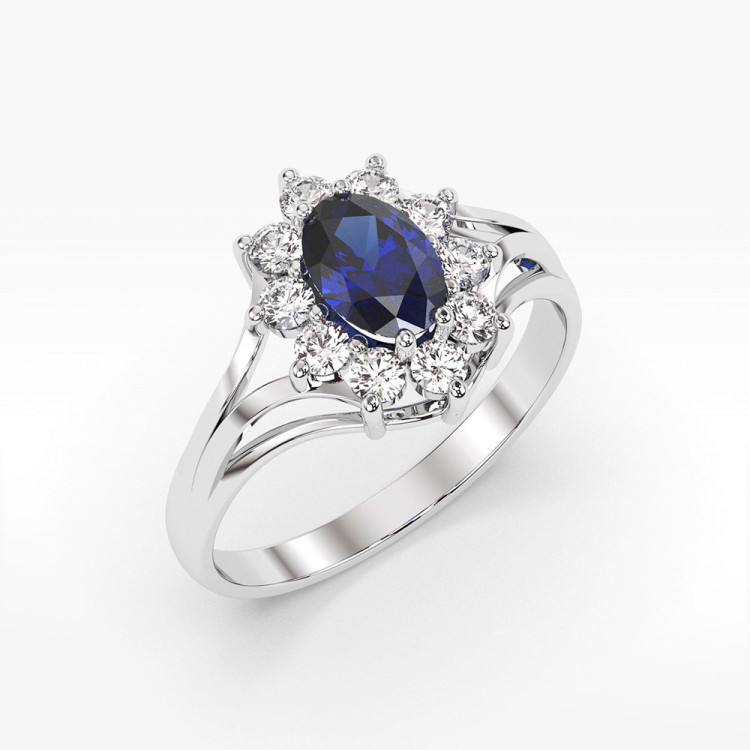 Pierścionek z diamentami oraz szafirem
