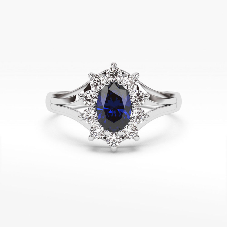 Pierścionek z diamentami oraz szafirem
