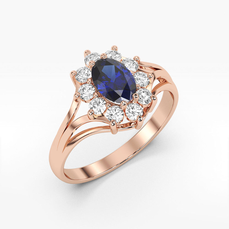 Pierścionek z diamentami oraz szafirem