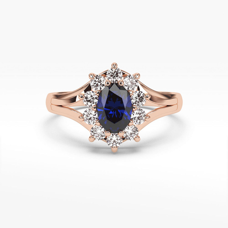 Pierścionek z diamentami oraz szafirem
