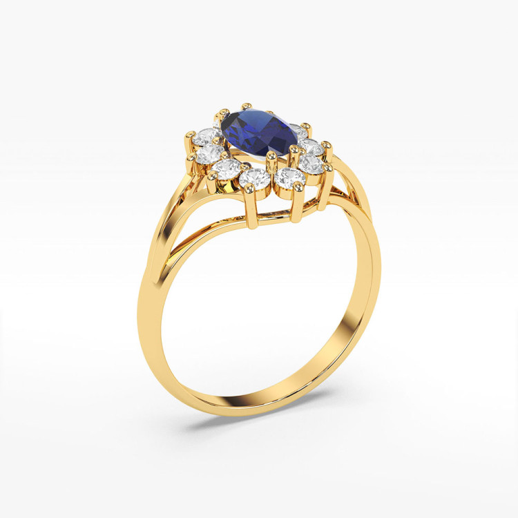 Pierścionek z diamentami oraz szafirem