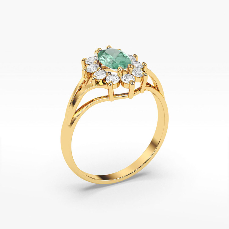 Pierścionek ze złota ze szmaragdem i diamentami