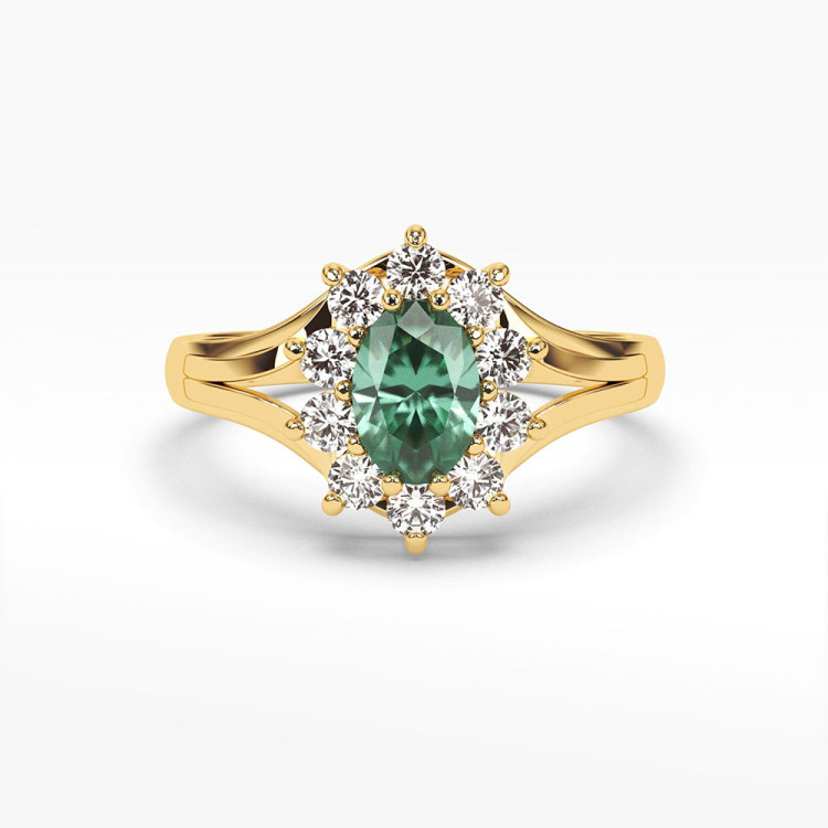 Pierścionek ze złota ze szmaragdem i diamentami