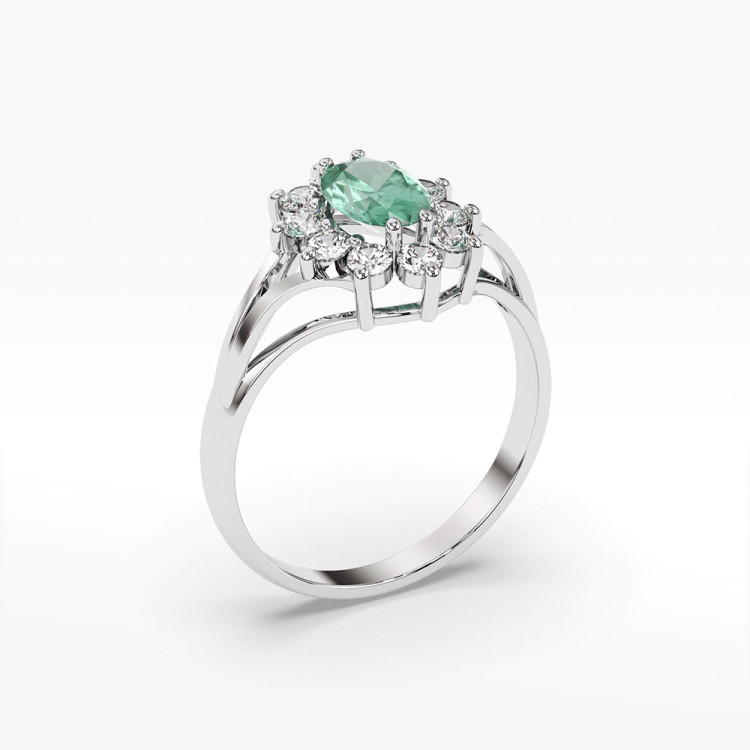 Pierścionek ze złota ze szmaragdem i diamentami