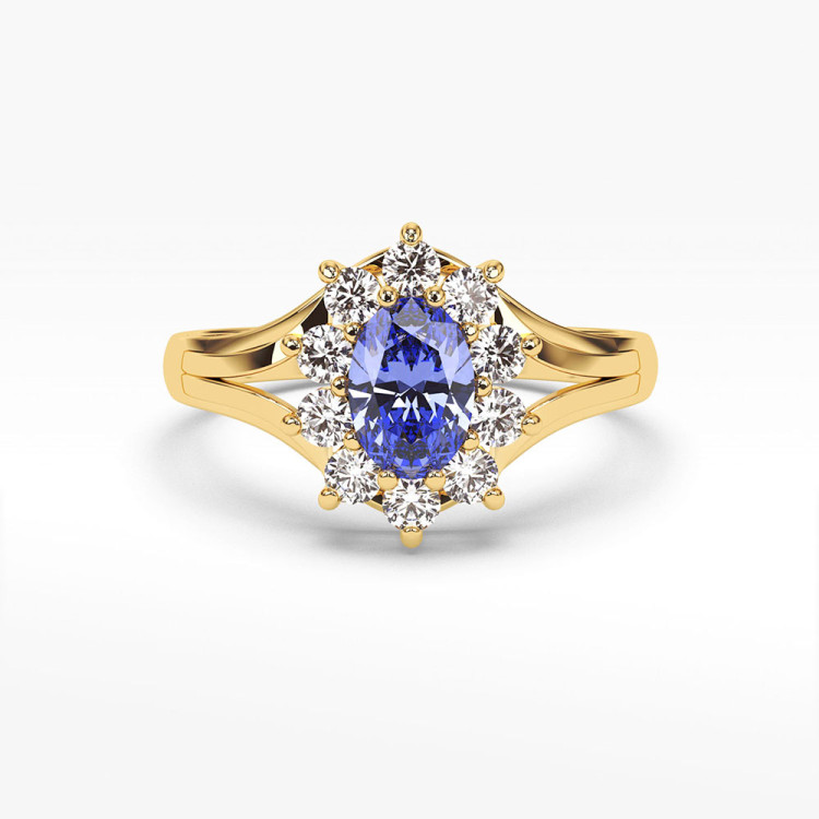Pierścionek ze złota z tanzanitem i diamentami