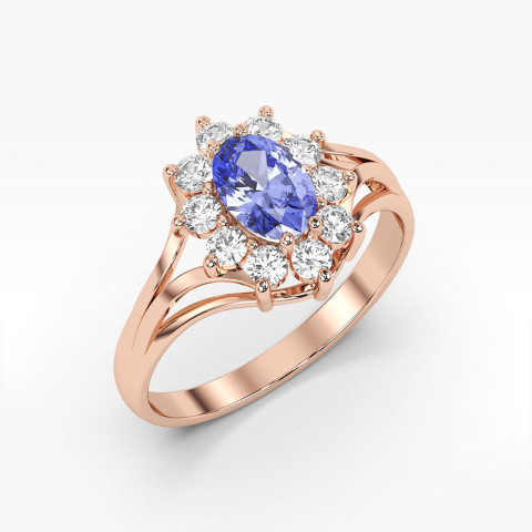 Pierścionek ze złota z tanzanitem i diamentami