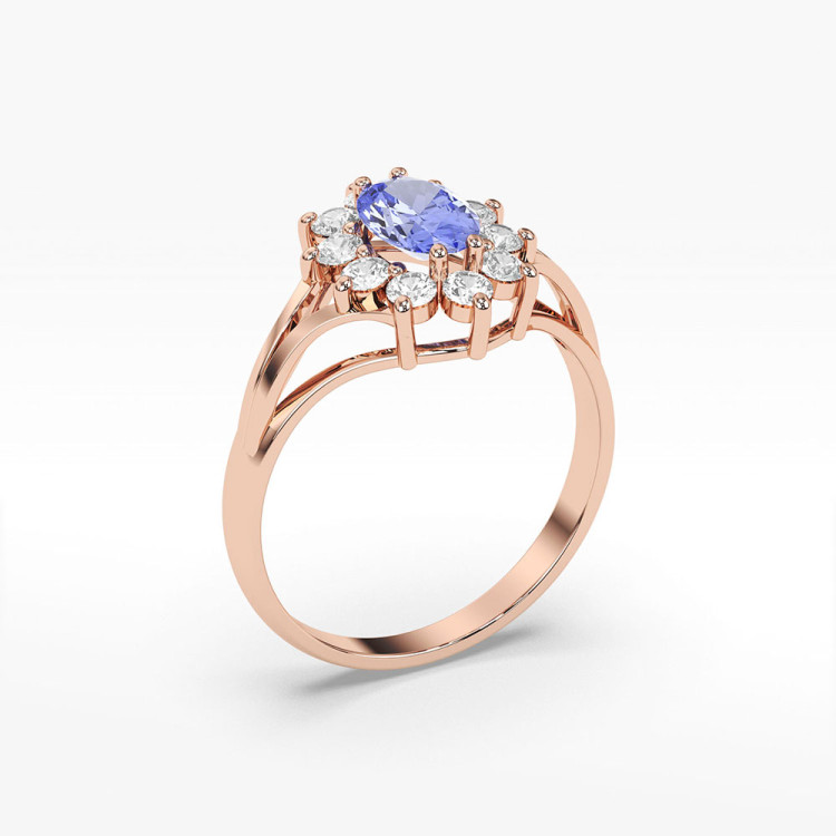 Pierścionek ze złota z tanzanitem i diamentami