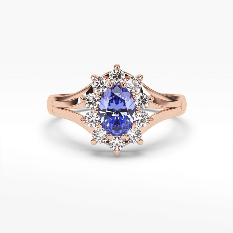 Pierścionek ze złota z tanzanitem i diamentami