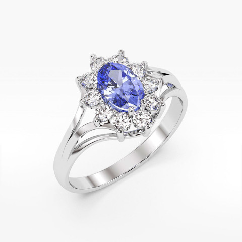 Pierścionek ze złota z tanzanitem i diamentami