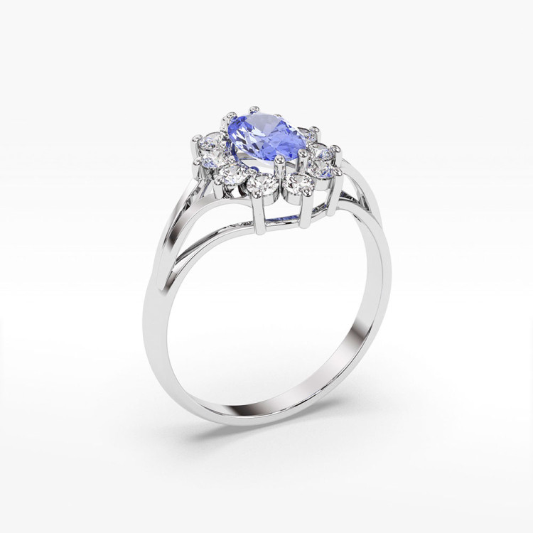Pierścionek ze złota z tanzanitem i diamentami