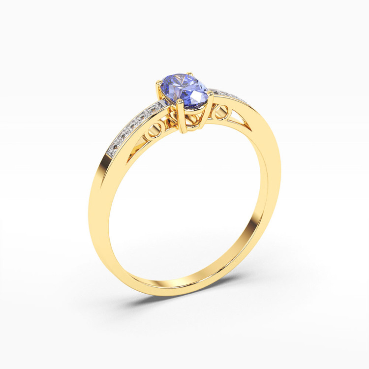 Złoty pierścionek zaręczynowy z tanzanitem