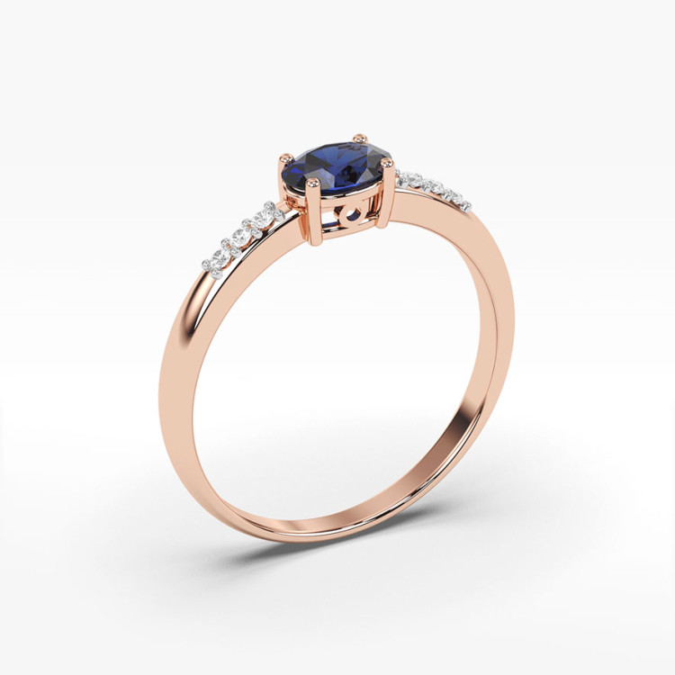 Pierścionek z rózowego złota z szafirem