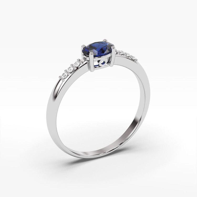 Pierścionek z białego złota z szafirem