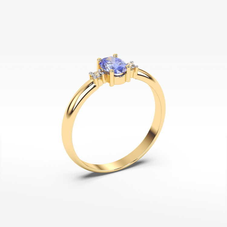 Pierścionek ze złota z tanzanitem i diamentami