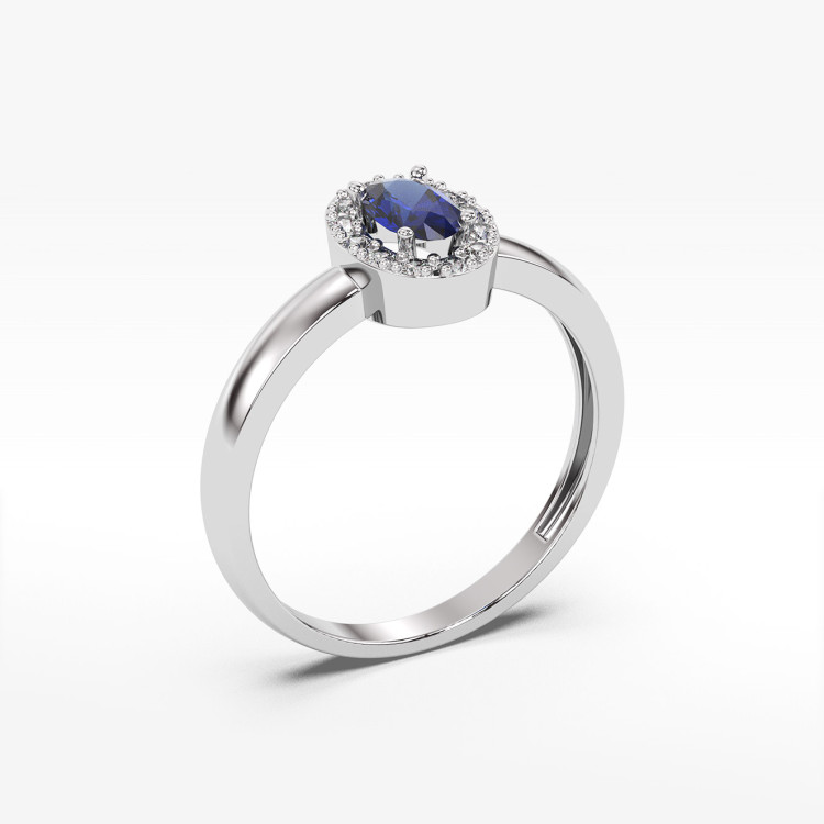 Pierścionek z diamentami i szafirem
