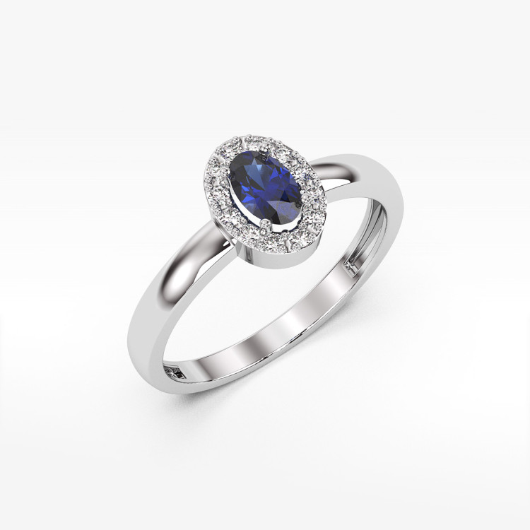 Pierścionek z diamentami i szafirem