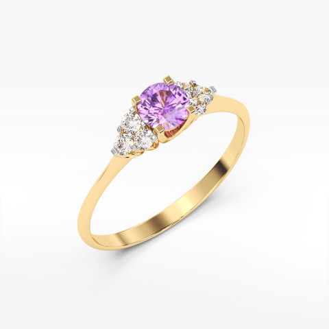 Pierścionek ze złota z  ametystem i diamentami