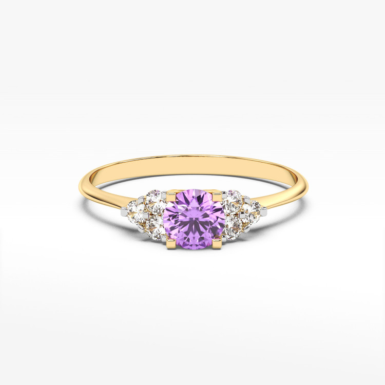 Pierścionek ze złota z  ametystem i diamentami