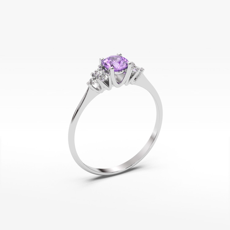 Pierścionek ze złota z ametystem i diamentami